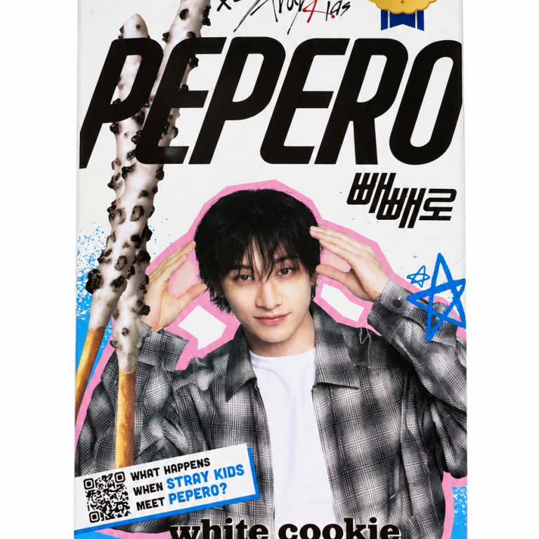 Snack coreano Pepero Cookies & Cream de Lotte, edición especial Stray Kids. Chocolate blanco con galleta